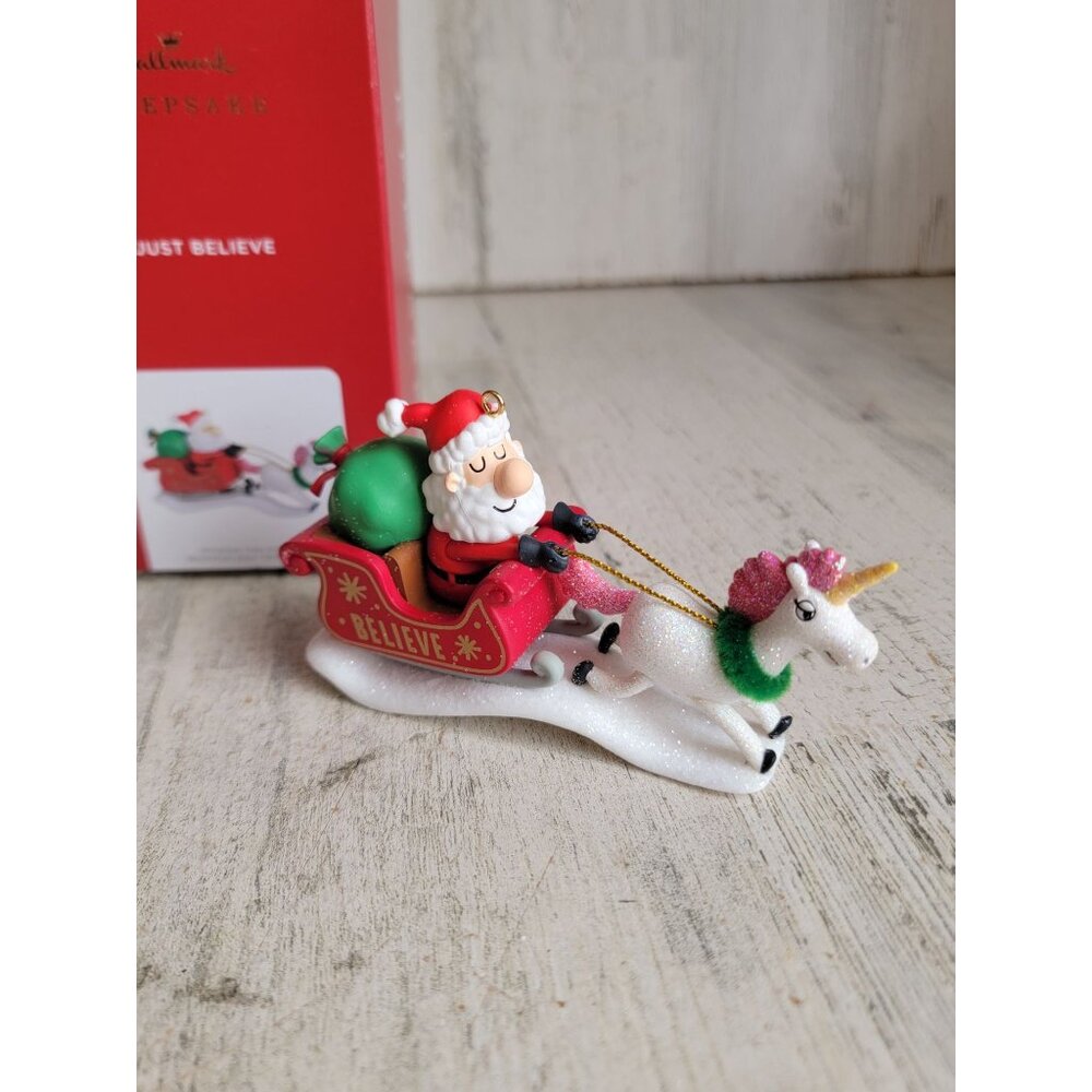 Hallmark just believe‎ ornament xmas Santa Claus glitter unicorn
